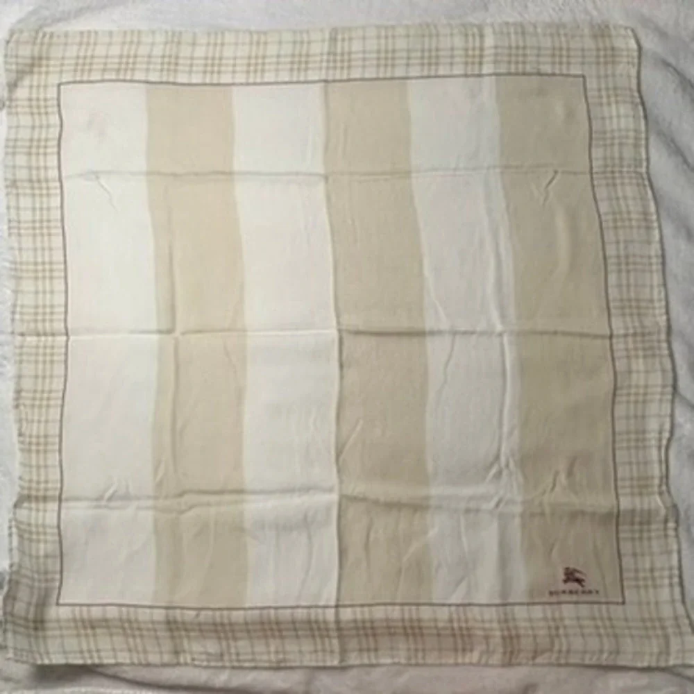 BURBERRY Scarf Handkerchief Wide Stripe Silk Beige 23x23